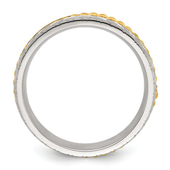 Stainless Steel Brushed, Polished and Textured Yellow IP-plated Center 6mm Band