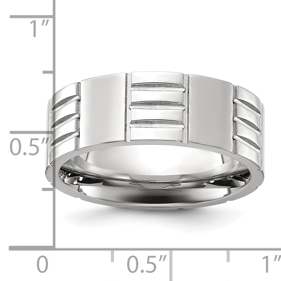 Stainless Steel Polished and Grooved 8mm Band