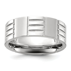 Stainless Steel Polished and Grooved 8mm Band