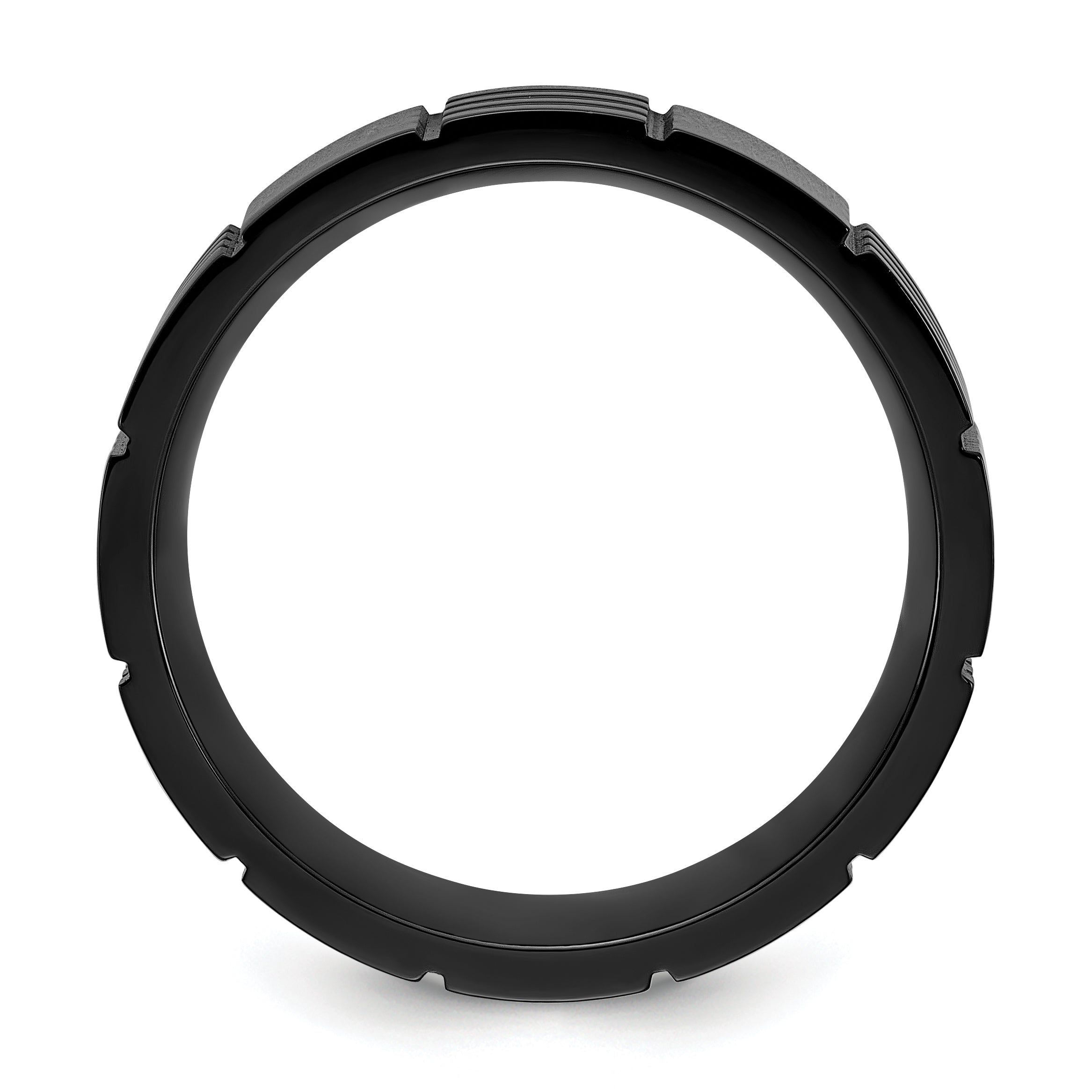 Stainless Steel Polished Black IP-plated Grooved 8mm Band