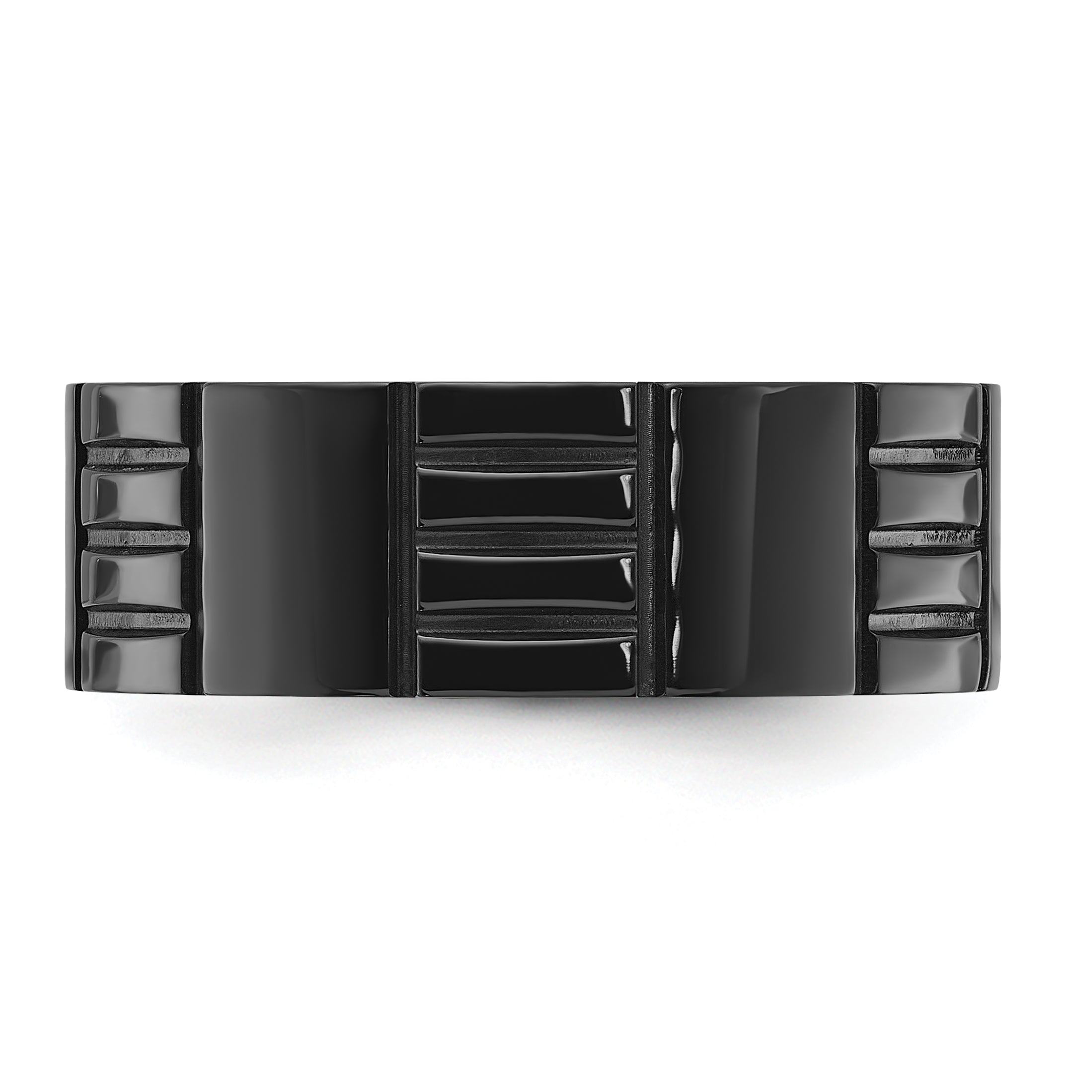 Stainless Steel Polished Black IP-plated Grooved 8mm Band