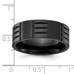 Stainless Steel Polished Black IP-plated Grooved 8mm Band