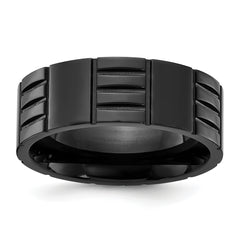 Stainless Steel Polished Black IP-plated Grooved 8mm Band