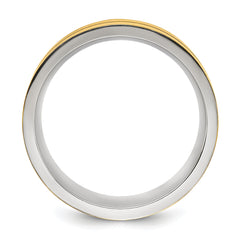 Stainless Steel Brushed and Polished Yellow IP-plated Grooved 8mm Band