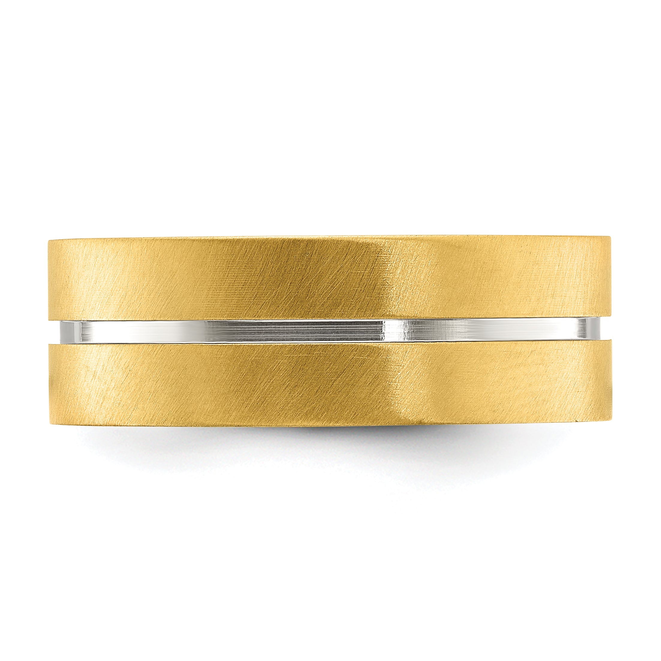 Stainless Steel Brushed and Polished Yellow IP-plated Grooved 8mm Band