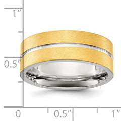 Stainless Steel Brushed and Polished Yellow IP-plated Grooved 8mm Band