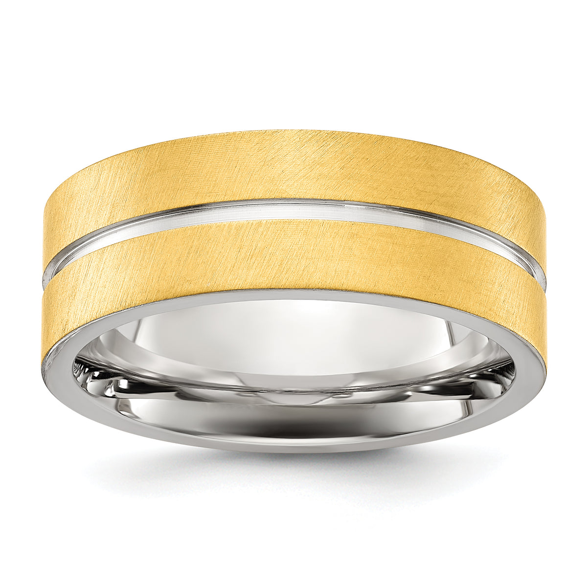 Stainless Steel Brushed and Polished Yellow IP-plated Grooved 8mm Band