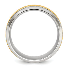 Stainless Steel Polished with Yellow IP-plated Grooved Center 8mm Band