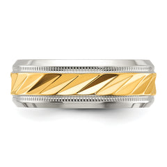 Stainless Steel Polished with Yellow IP-plated Grooved Center 8mm Band