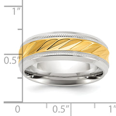 Stainless Steel Polished with Yellow IP-plated Grooved Center 8mm Band