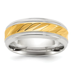 Stainless Steel Polished with Yellow IP-plated Grooved Center 8mm Band