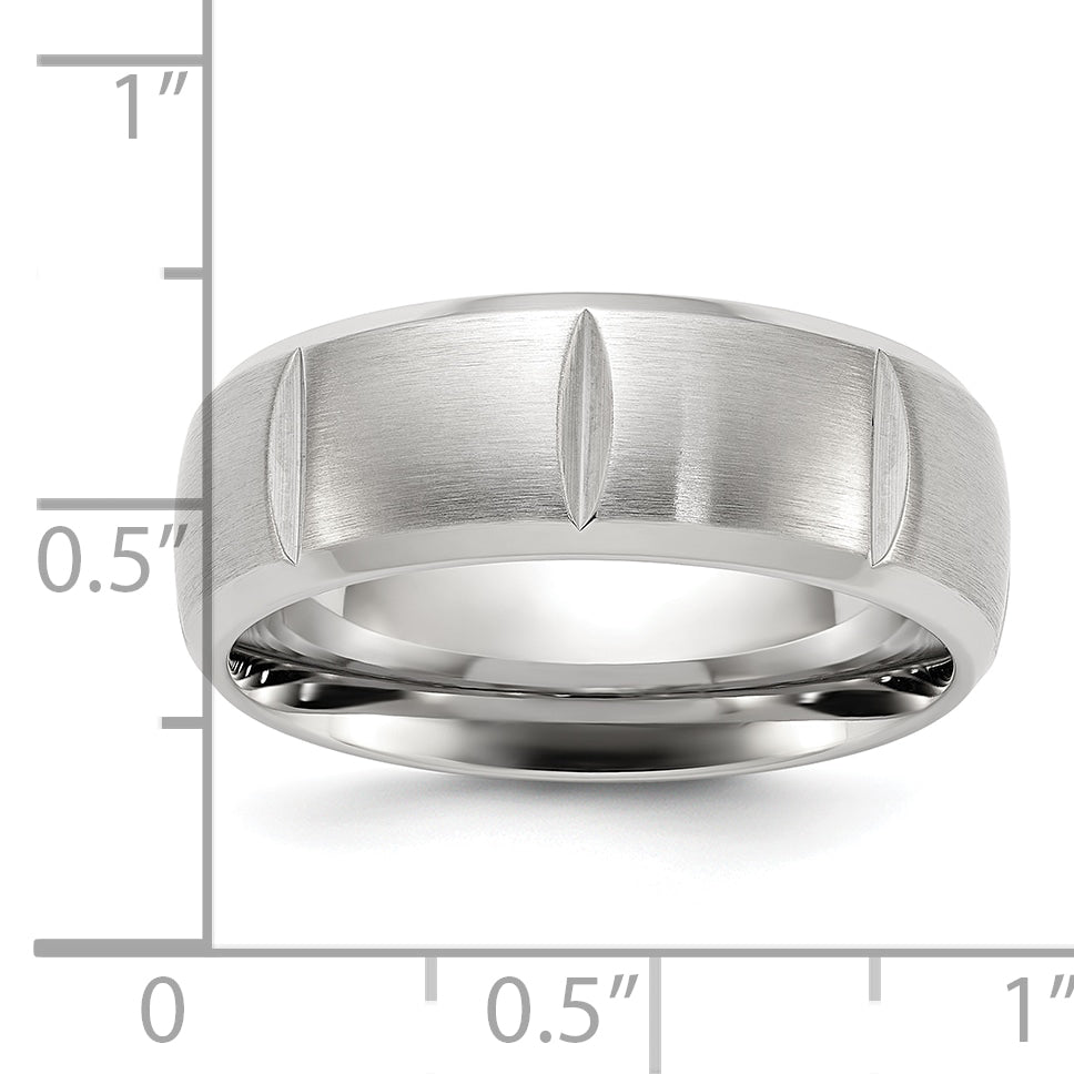 Stainless Steel Brushed and Polished Grooved 8mm Band