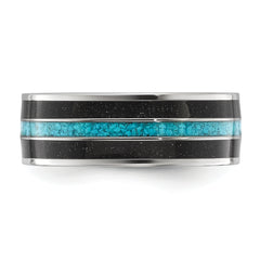 Stainless Steel Polished with Turquoise and Black Star Sandstone Inlay 8mm Band