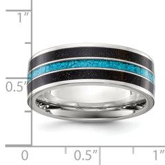 Stainless Steel Polished with Turquoise and Black Star Sandstone Inlay 8mm Band