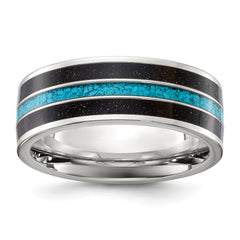 Stainless Steel Polished with Turquoise and Black Star Sandstone Inlay 8mm Band