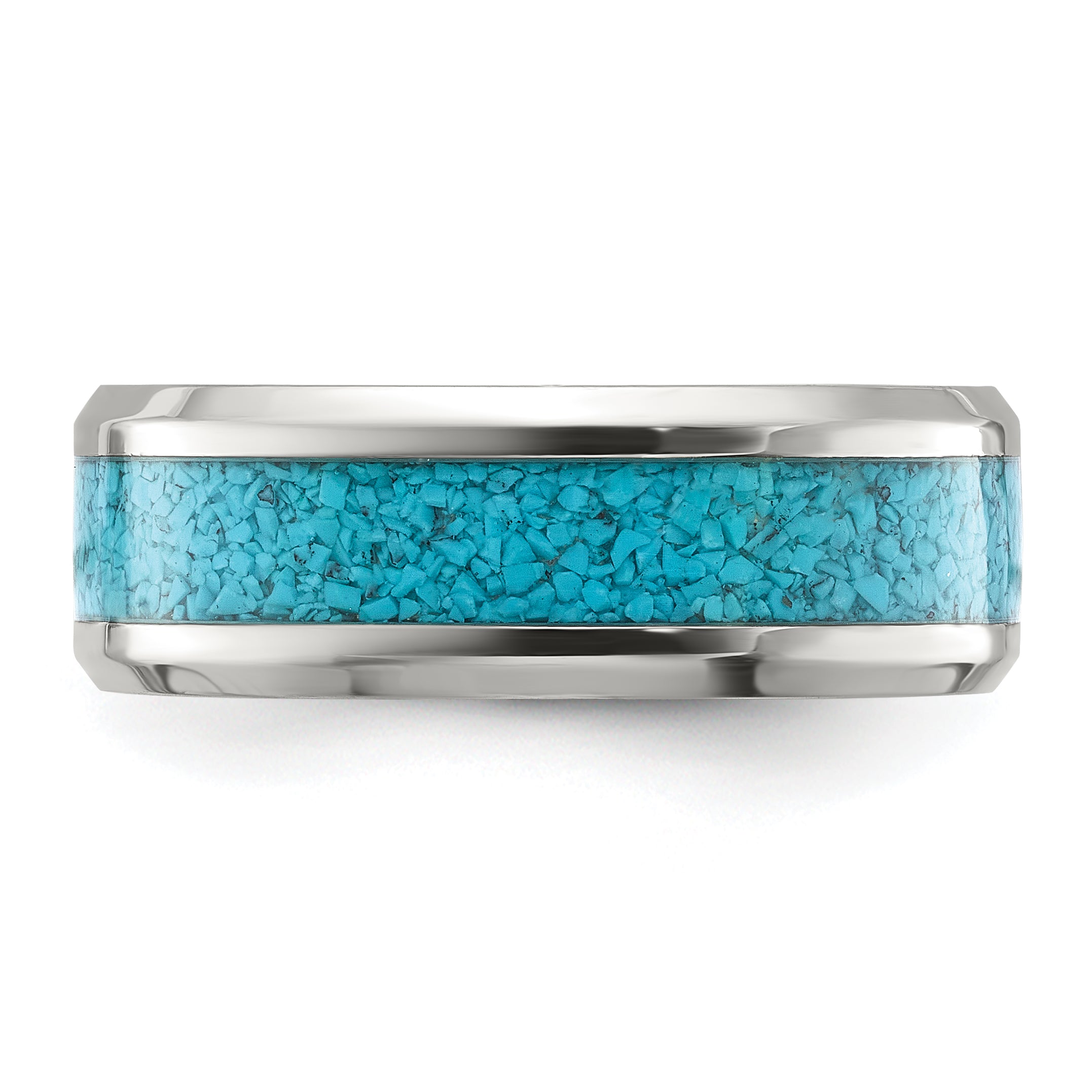 Stainless Steel Polished with Turquoise Inlay 8mm Band