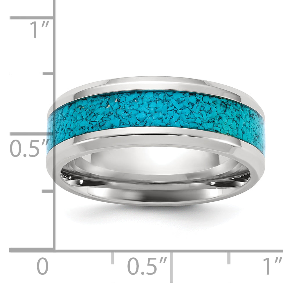 Stainless Steel Polished with Turquoise Inlay 8mm Band