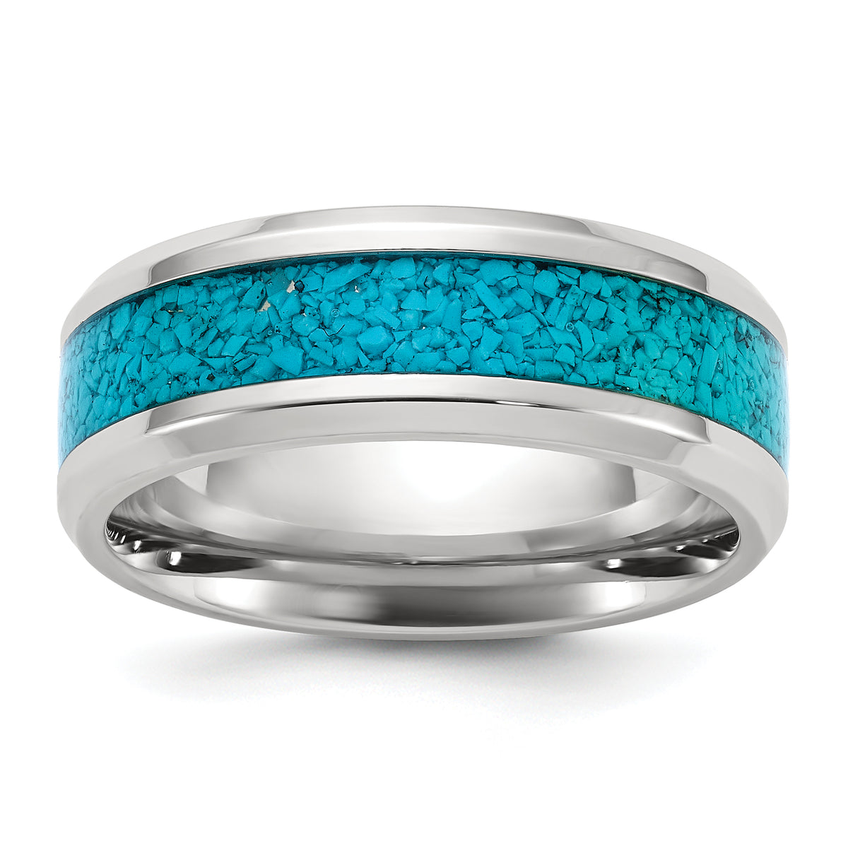 Stainless Steel Polished with Turquoise Inlay 8mm Band