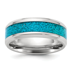 Stainless Steel Polished with Turquoise Inlay 8mm Band