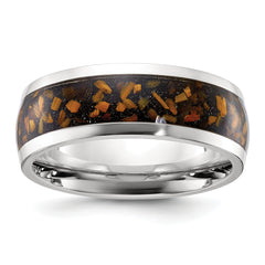 Stainless Steel Polished with Yellow Tiger's Eye Inlay 8mm Band