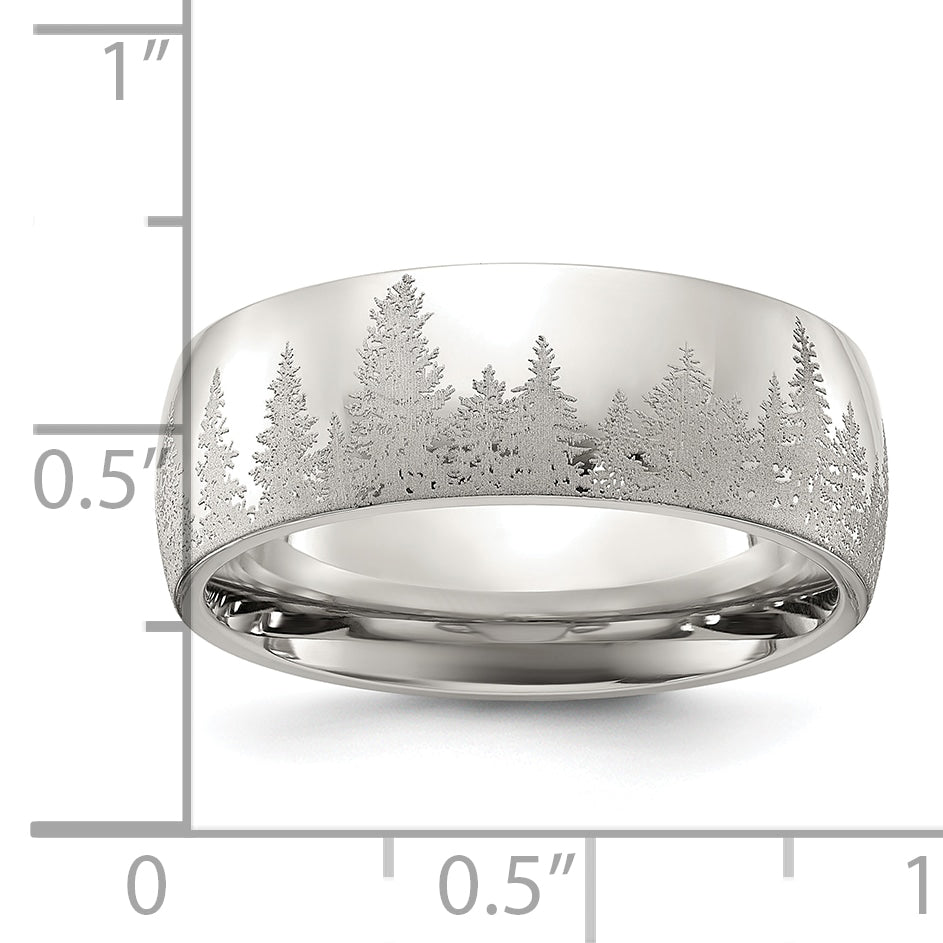 Stainless Steel Polished with Lasered Tree Design 8mm Band