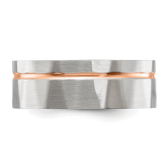 Stainless Steel Brushed and Polished Faceted Rose IP-plated 8mm Band