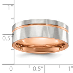 Stainless Steel Brushed and Polished Faceted Rose IP-plated 8mm Band