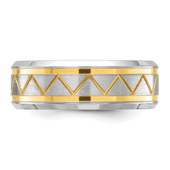 Stainless Steel Brushed and Polished Yellow IP-plated 8mm Band