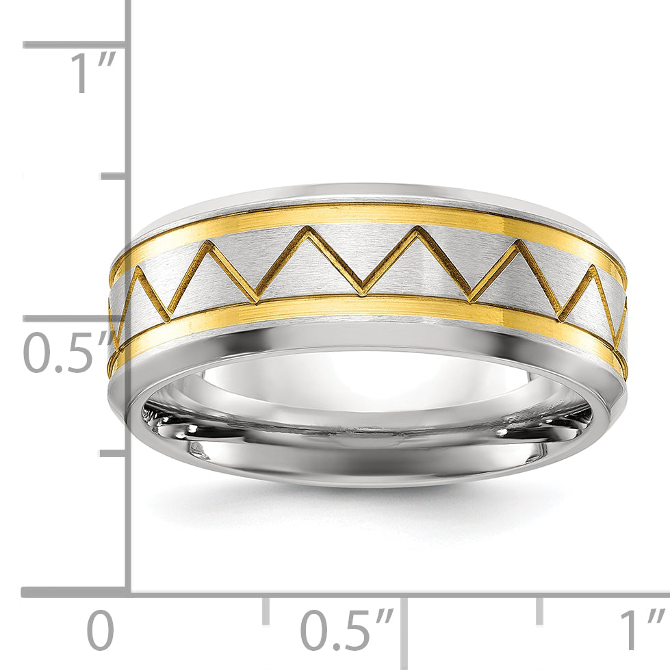 Stainless Steel Brushed and Polished Yellow IP-plated 8mm Band