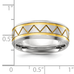 Stainless Steel Brushed and Polished Yellow IP-plated 8mm Band