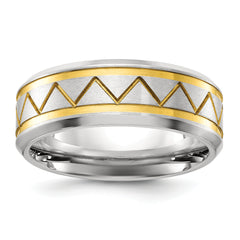 Stainless Steel Brushed and Polished Yellow IP-plated 8mm Band