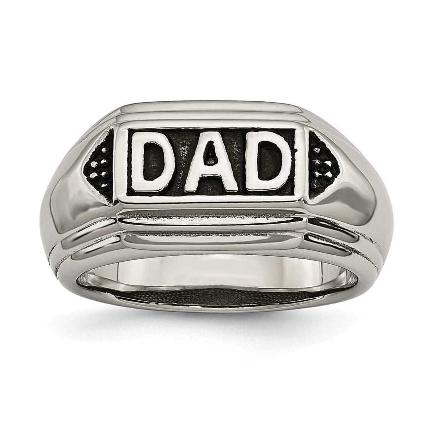 Stainless Steel Polished Black Enameled DAD Ring