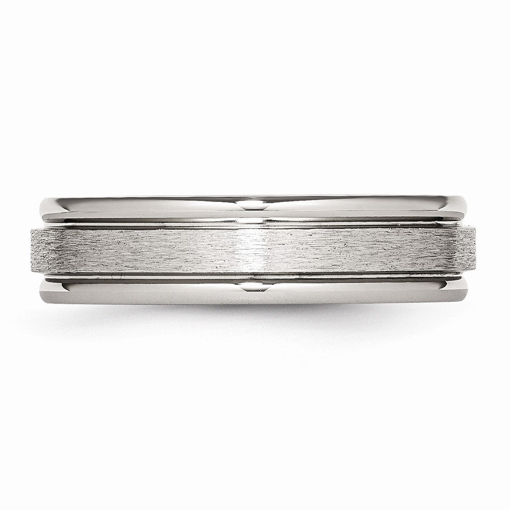 Stainless Steel Wedding Band with Grooved Edge Satin Finish