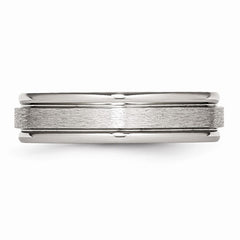 Stainless Steel Wedding Band with Grooved Edge Satin Finish