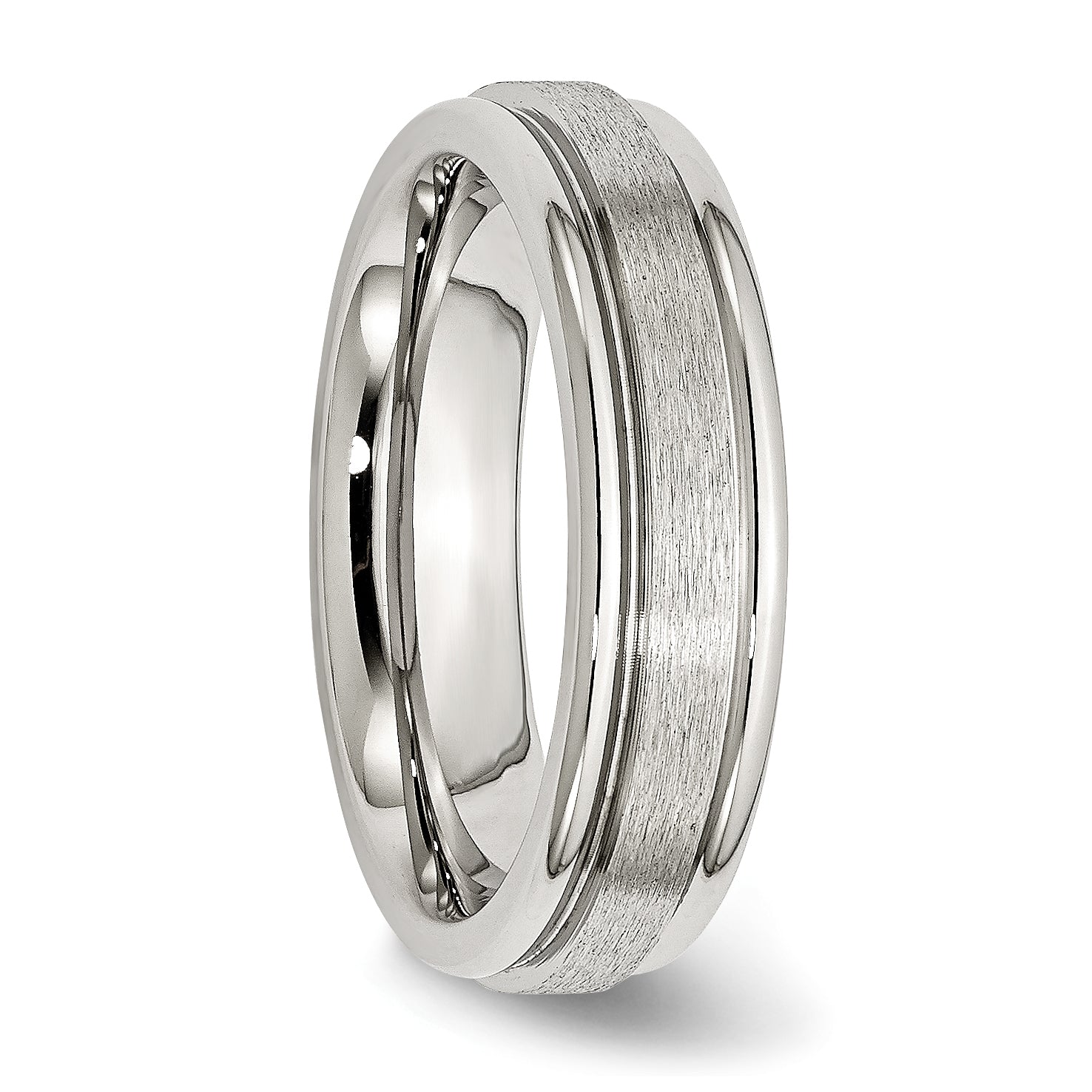 Stainless Steel Polished with Satin Center 6mm Grooved Edge Band