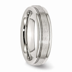 Stainless Steel Wedding Band with Grooved Edge Satin Finish