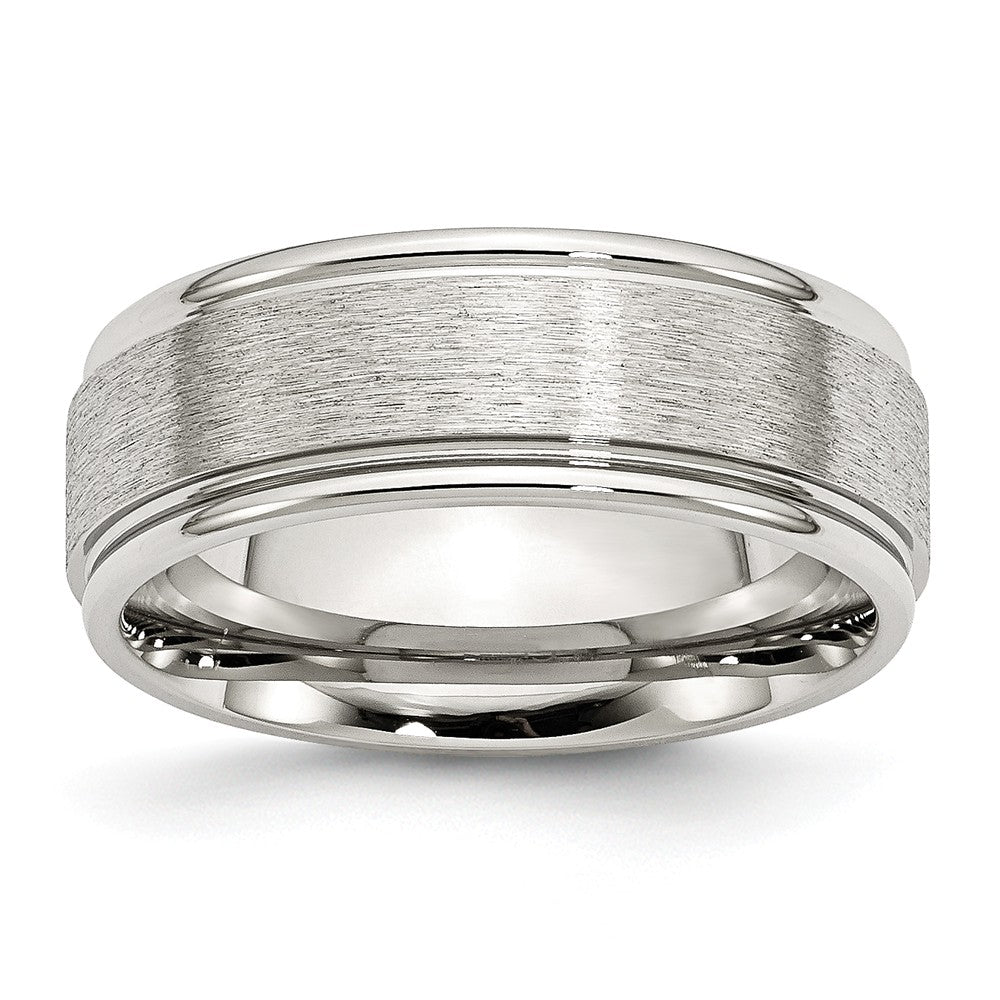 Sophia Jewelers Stainless Steel Wedding Band 8mm Grooved Brushed & Polished Engravable