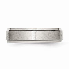 Sophia Jewelers Stainless Steel Wedding Band with Grooved Edge and Brushed Polish