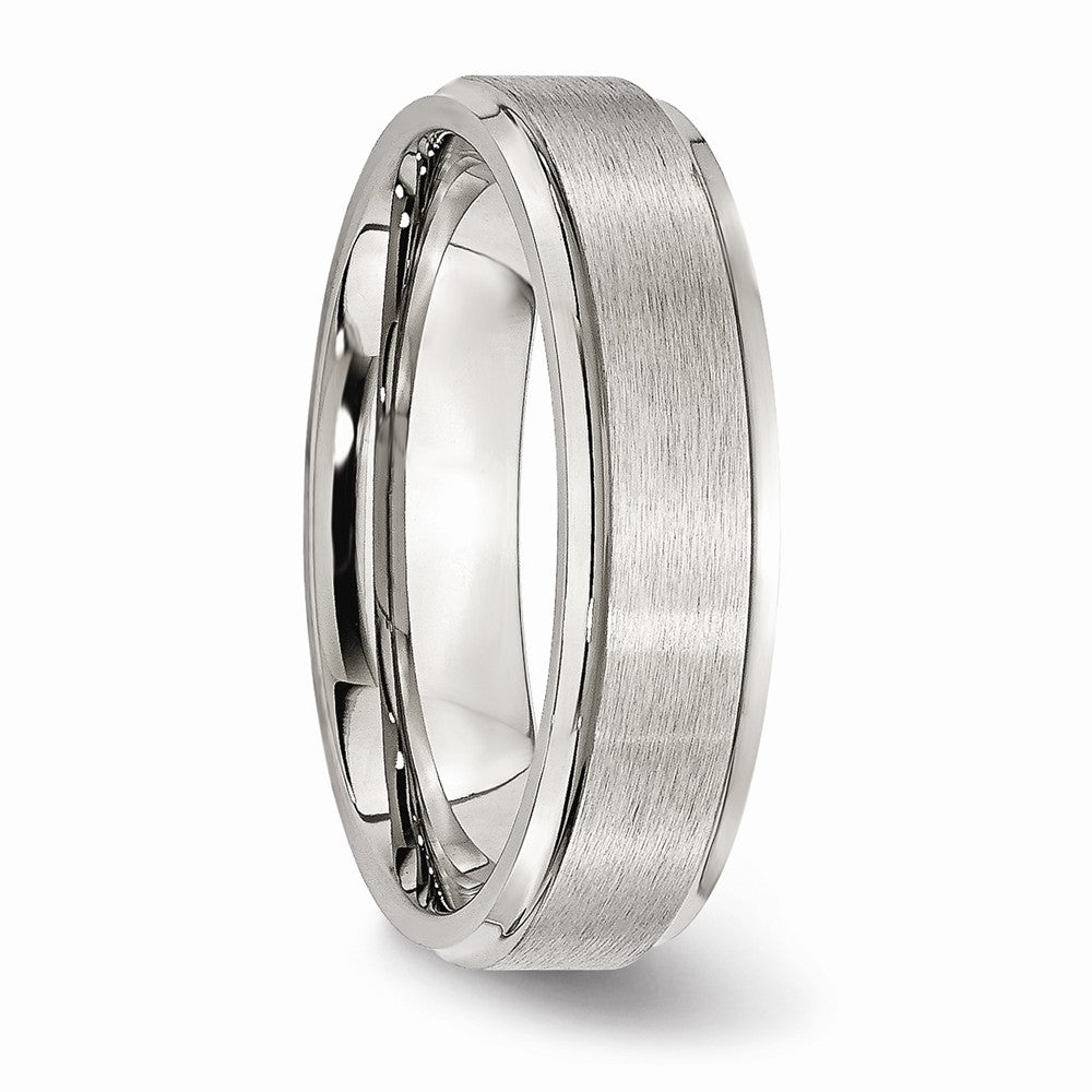 Sophia Jewelers Stainless Steel Wedding Band with Grooved Edge and Brushed Polish