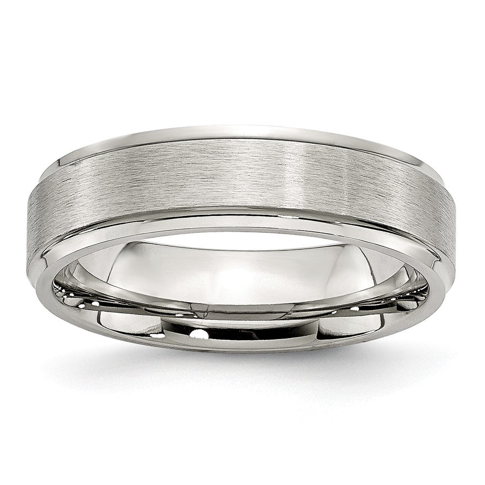 Sophia Jewelers Stainless Steel Wedding Band with Grooved Edge and Brushed Polish