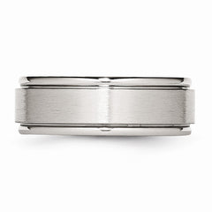 Stainless Steel Ridged Edge 8mm Brushed and Polished Band