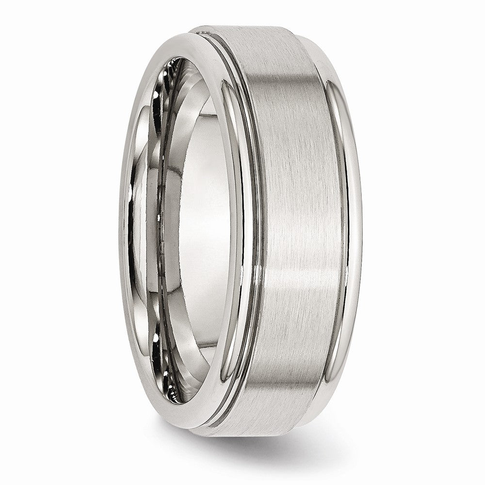 Stainless Steel 8mm Wedding Band with Ridged Edge & Dual Finish