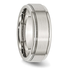 Stainless Steel Polished with Brushed Center 8mm Ridged Edge Band