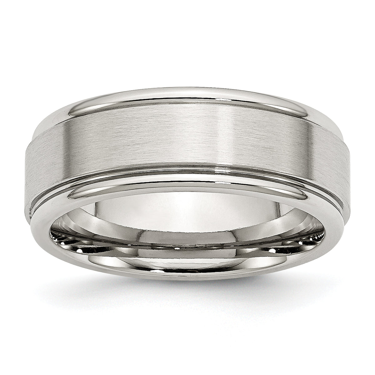 Stainless Steel Polished with Brushed Center 8mm Ridged Edge Band