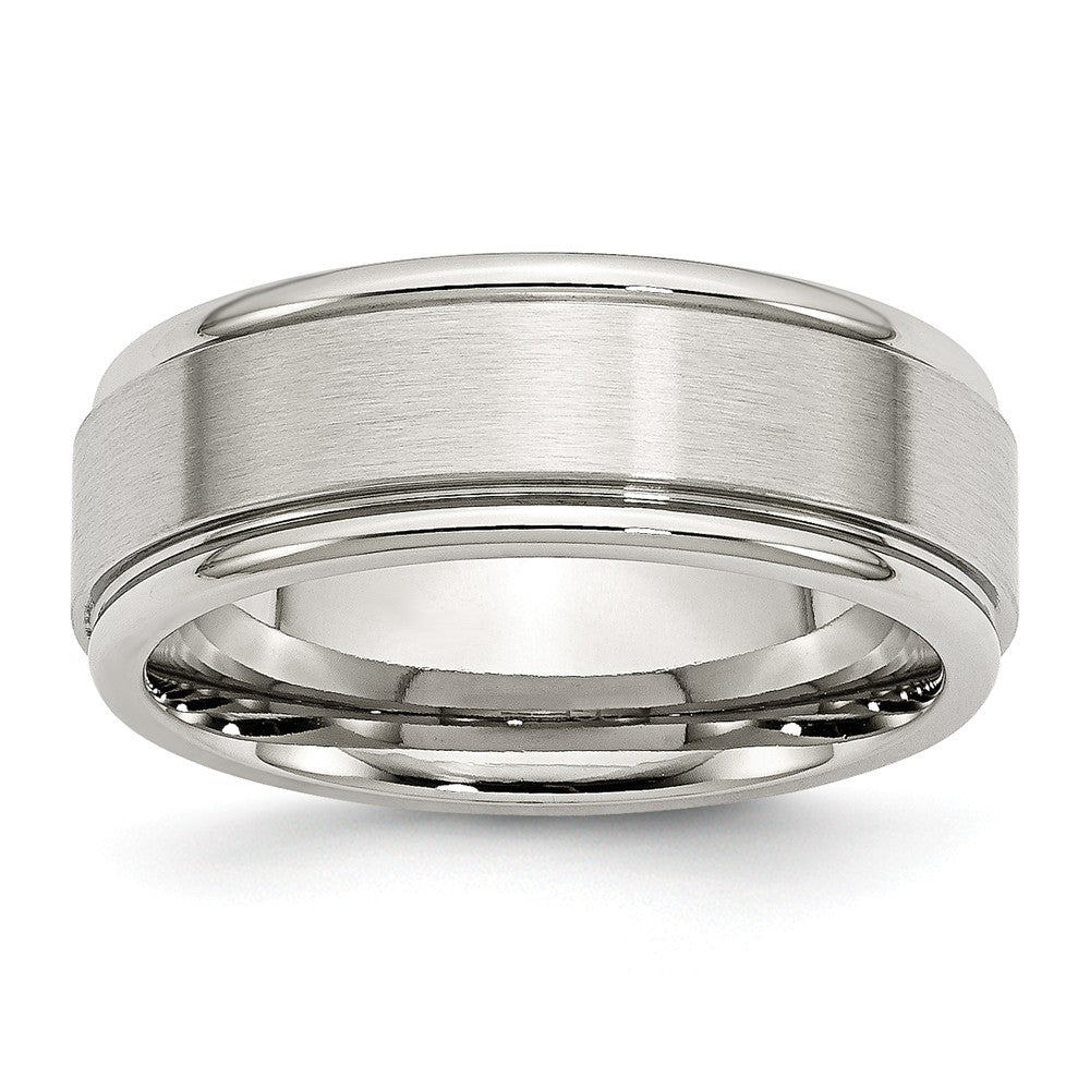 Stainless Steel Ridged Edge 8mm Brushed and Polished Band