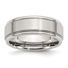 Stainless Steel Ridged Edge 8mm Brushed and Polished Band