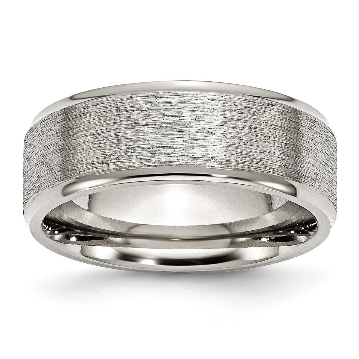 Stainless Steel Polished with Grain Finish Center 8mm Ridged Edge Band