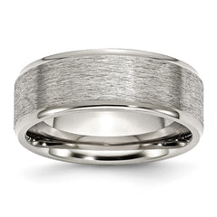 Stainless Steel Wedding Band with Ridged Edge and Engravable Finish