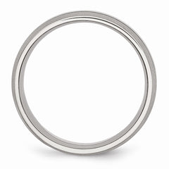 Stainless Steel Wedding Ring with Brushed and Polished Grooves, Engravable