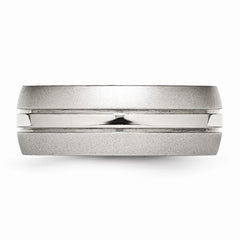 Stainless Steel Wedding Ring with Brushed and Polished Grooves, Engravable